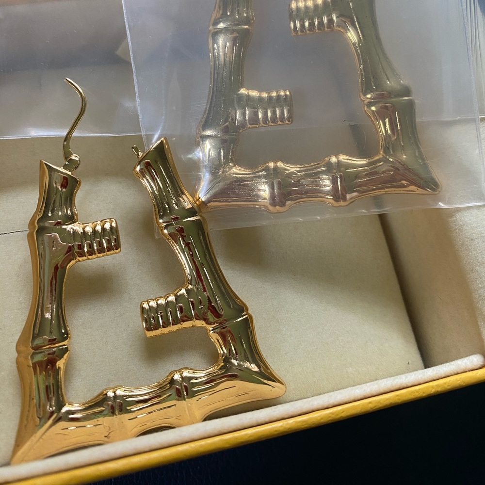 Fendi Prints On Nicki Minaj Bamboo gold tone earrings